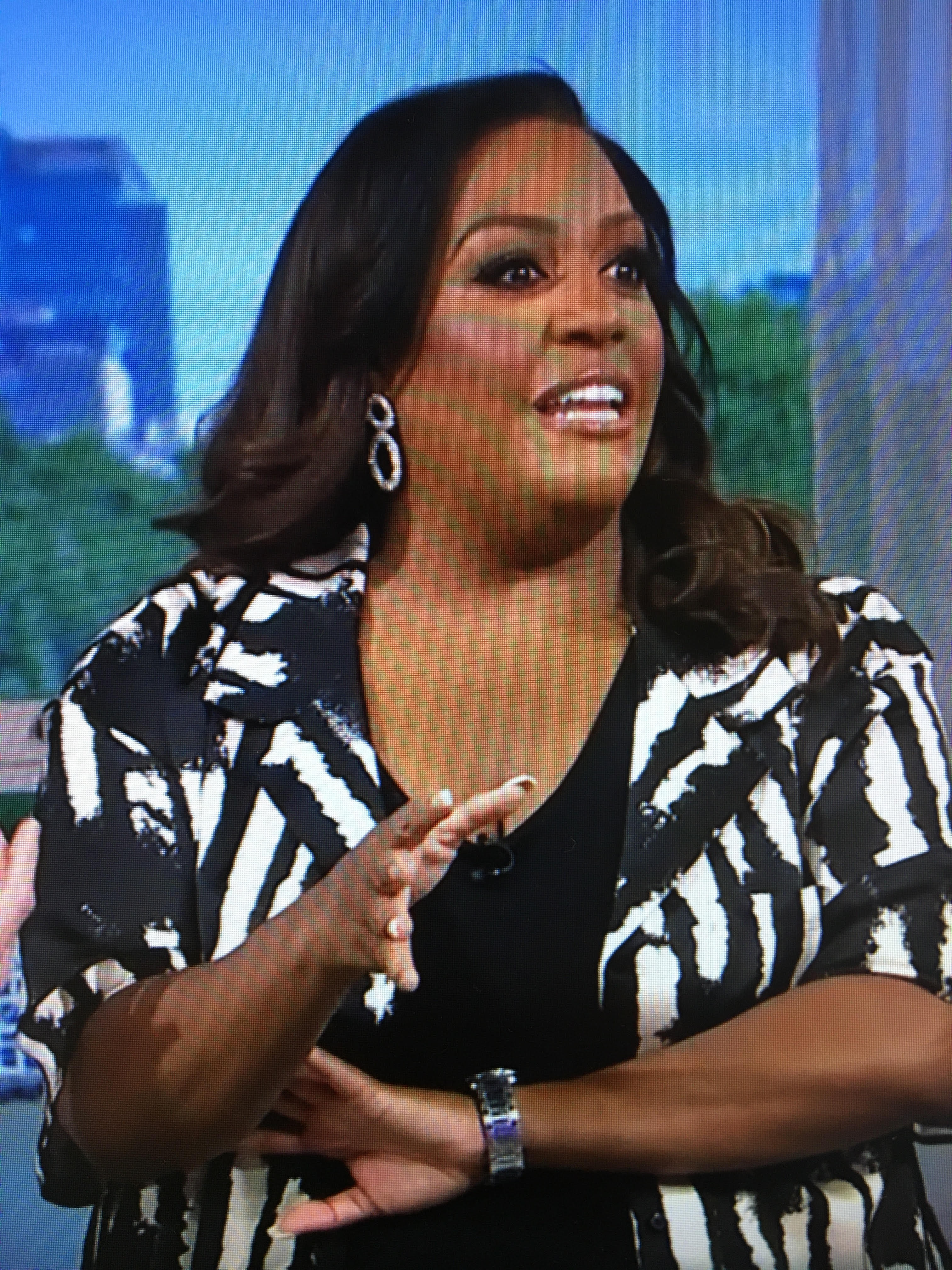 where to get all Alison Hammond This Morning outfits monochrome stripe satin blazer and trousers co ord 19 May 2023 photo ITV