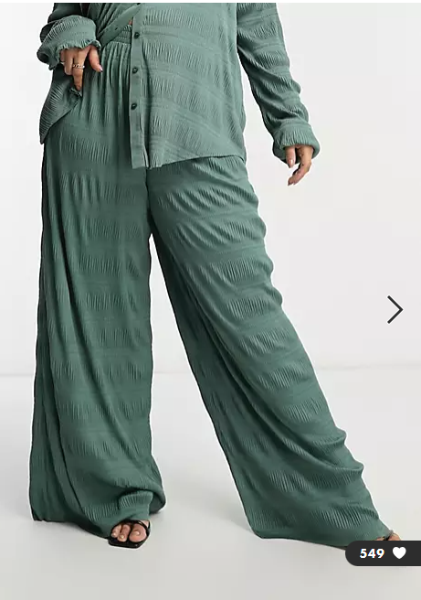 ASOS DESIGN Curve co-ord plisse wide leg trouser in khaki