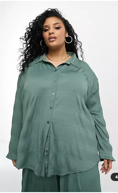 ASOS DESIGN Curve oversized plisse shirt in khaki