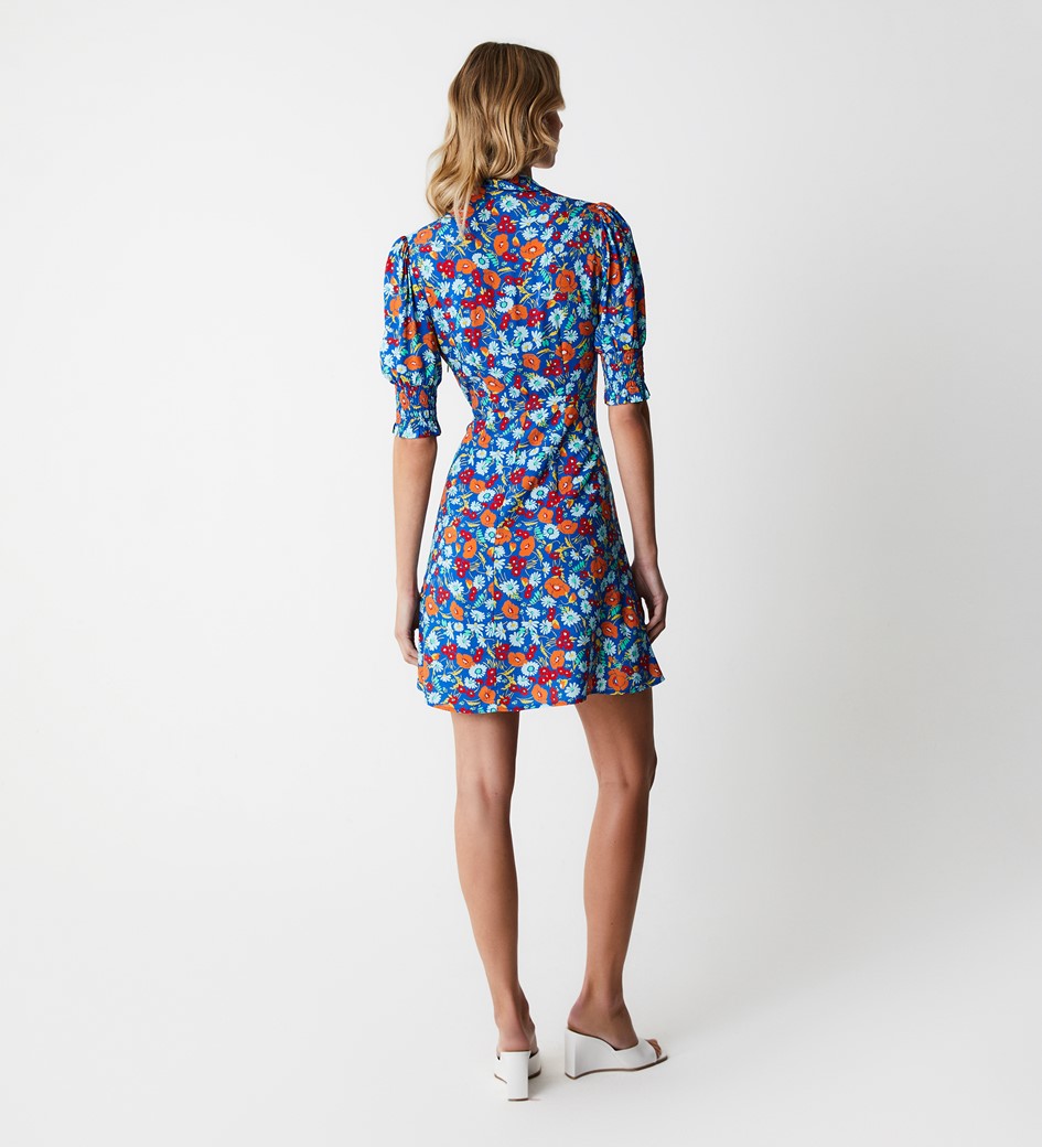 Finery Alissa Blue Botanics Mini Shirt Dress back view