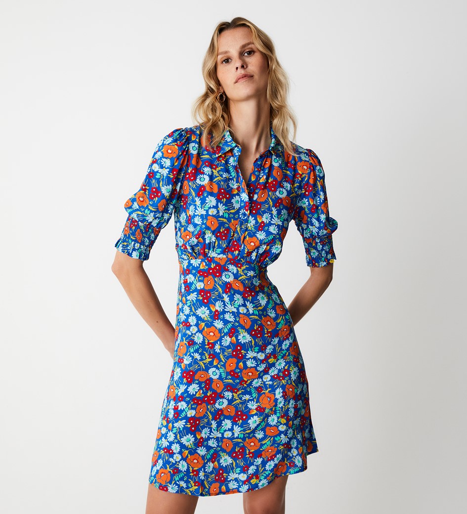 Finery Alissa Blue Botanics Mini Shirt Dress