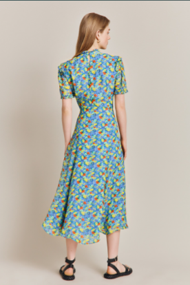 Ghost Nicola Blue Printed Midi Dress back view