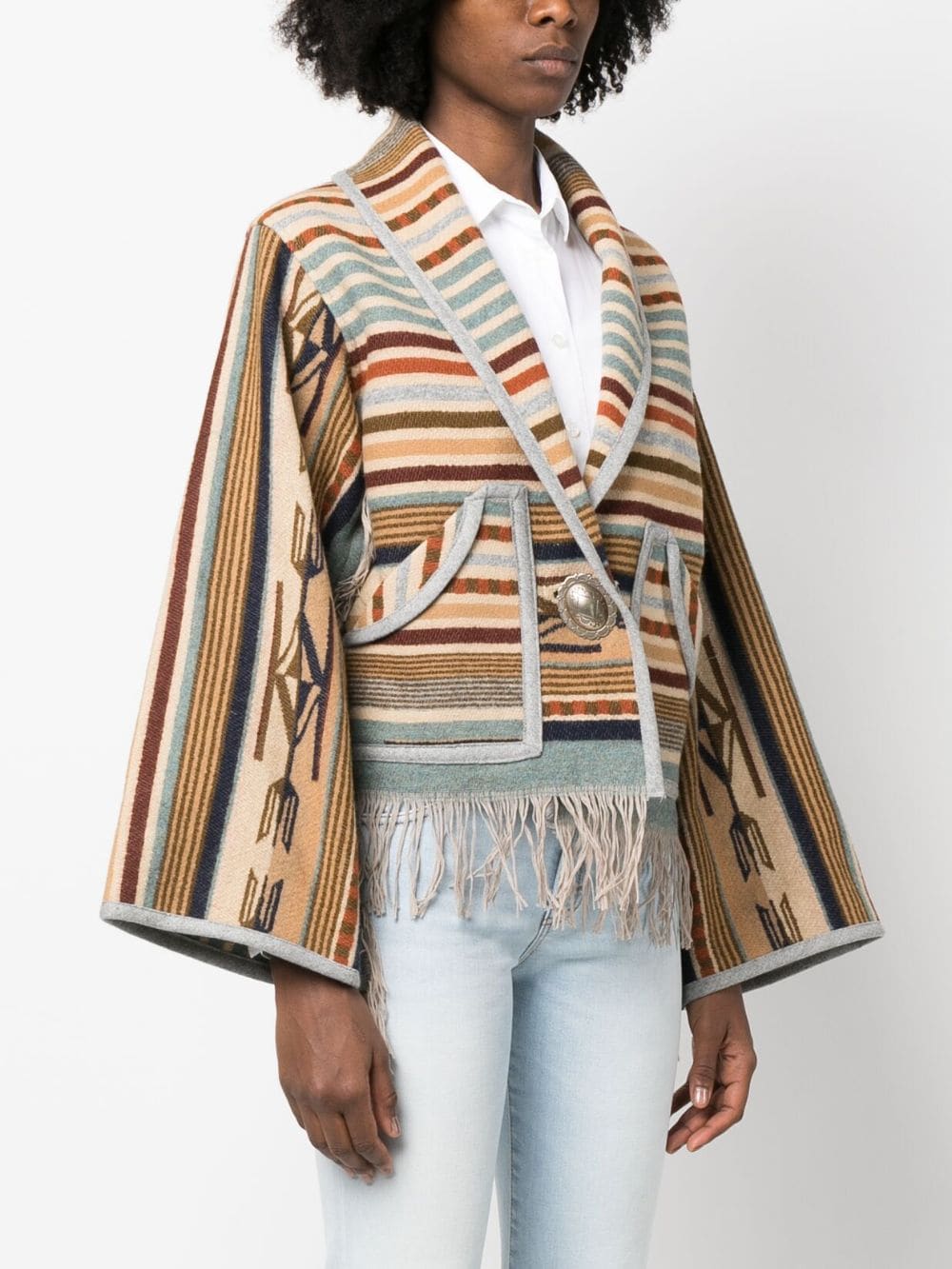 Jessie Western Fringe Detail Striped Cropped Jumper