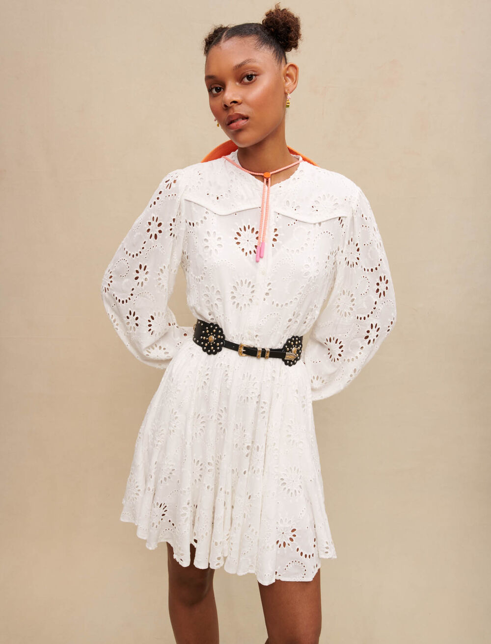 Maje Embroidered Ruffled Dress