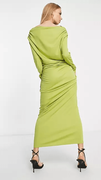&amp; Other Stories drape jersey midi dress in lime back view