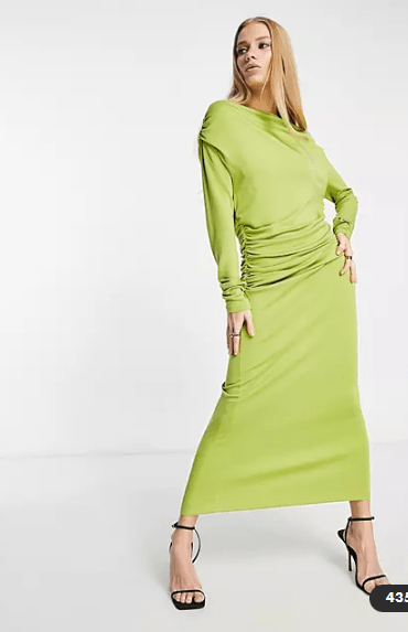 &amp; Other Stories drape jersey midi dress in lime
