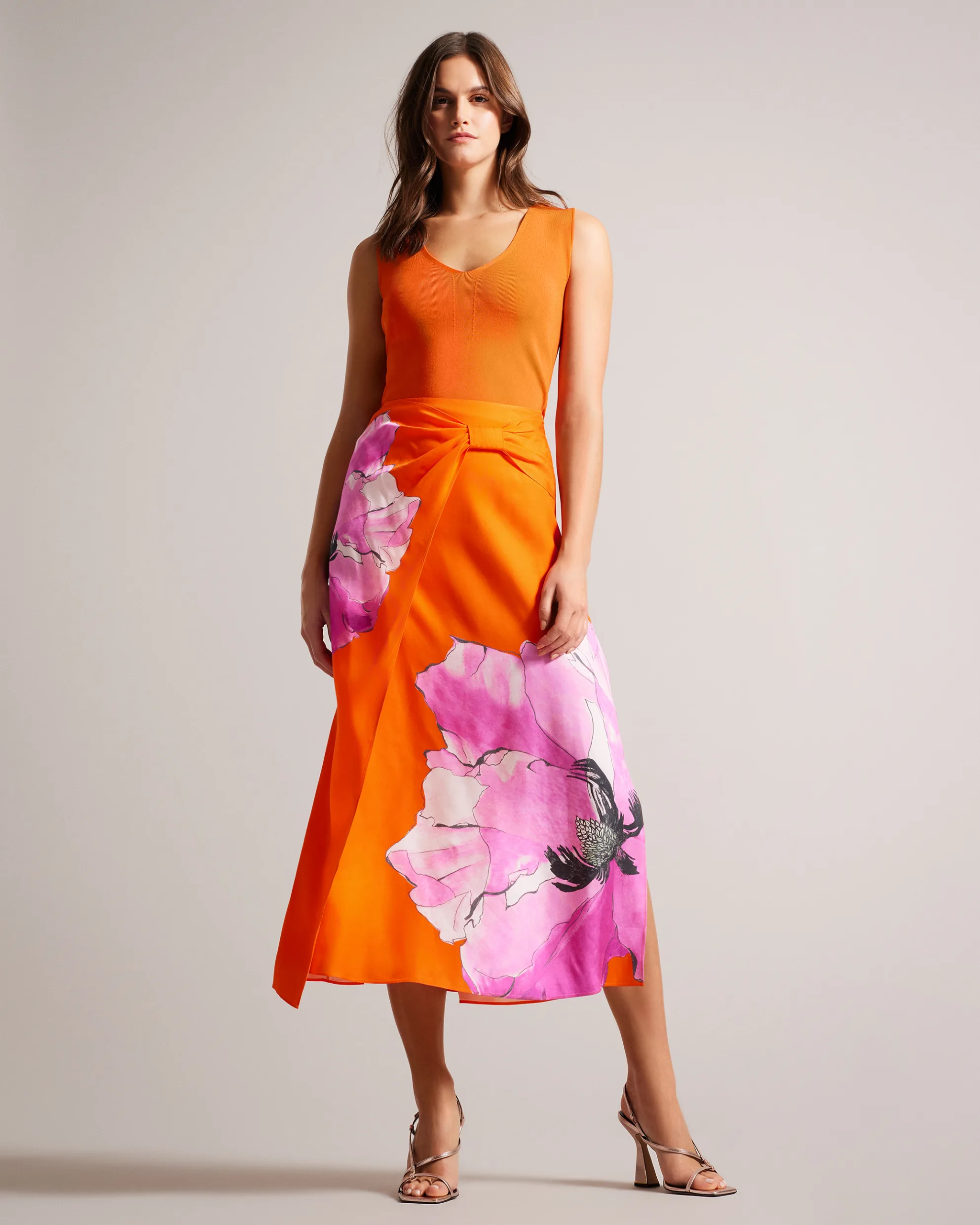 Ted Baker Bethhie Floral Asymmetric Twist Slip Skirt