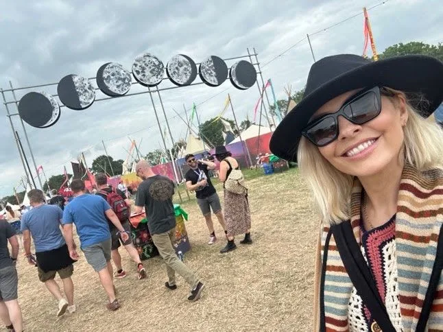 where to get all Holly willoughby outfits striped fringe jacket Glastonbury 23 June 2023 Photo Wylde Moon