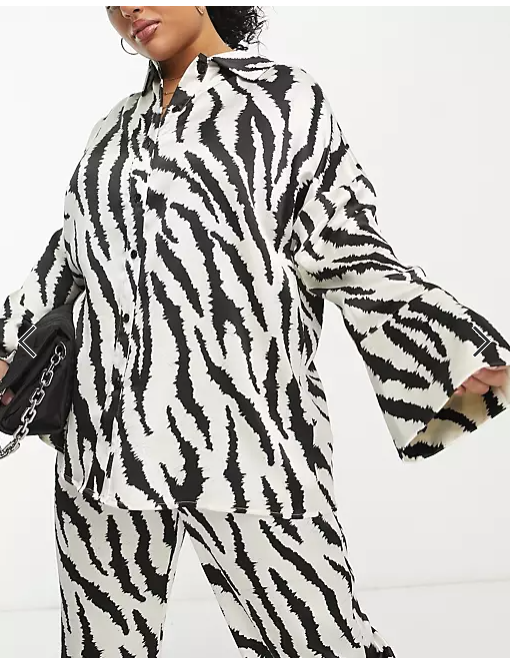 4th &amp; Reckless Plus satin knot back shirt co-ord in zebra print