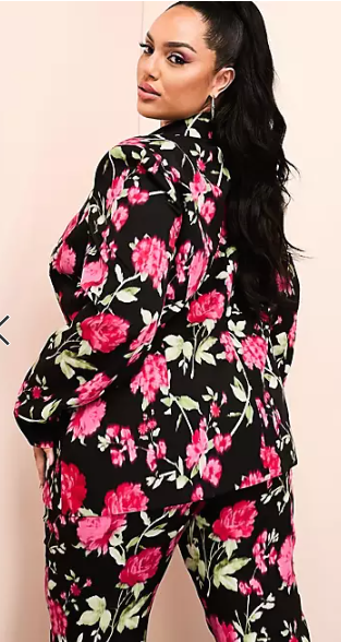 ASOS LUXE Curve suit blazer in black floral print back view