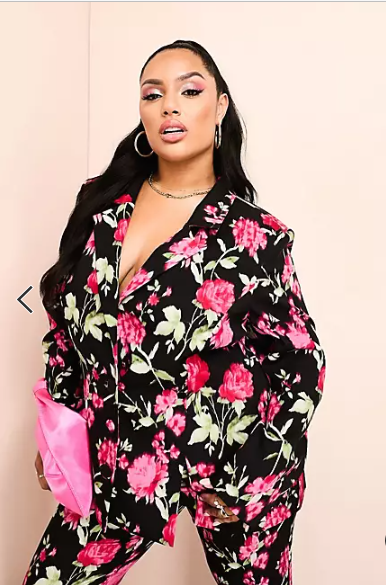 ASOS LUXE Curve suit blazer in black floral print