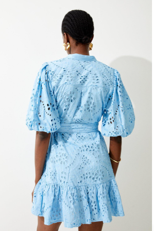 Karen Millen Cotton Broderie Belted Woven Mini Dress Back View
