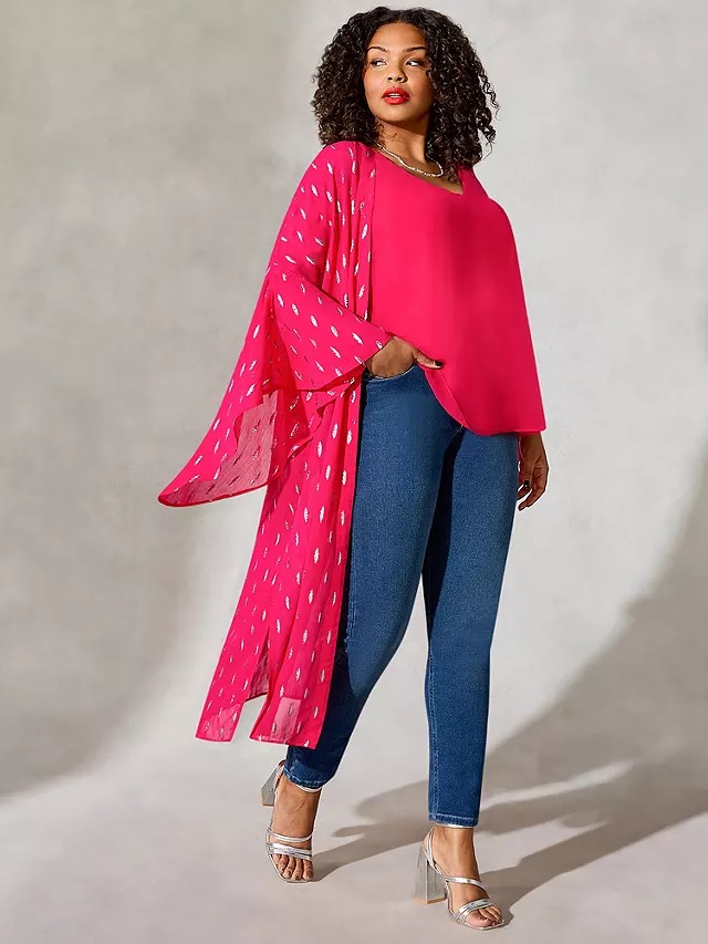 Live Unlimited Curve Metallic Thread Longline Kimono