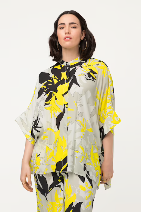 Ulla Popken Climbing Leaves Print Oversized Blouse