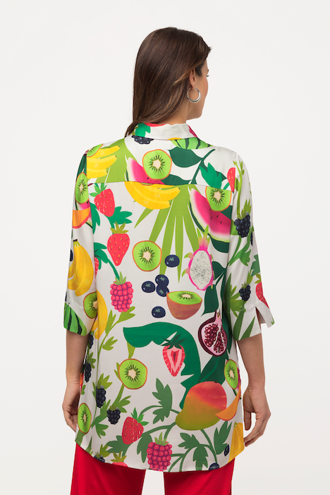 Ulla Popken Fruit Print 34 Sleeve Button Down back view