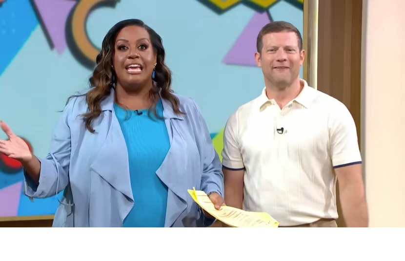 where to get all Alison Hammond This Morning outfits blue waterfall jacket blue ribbed midi dress 10 July 2023 photo ITV