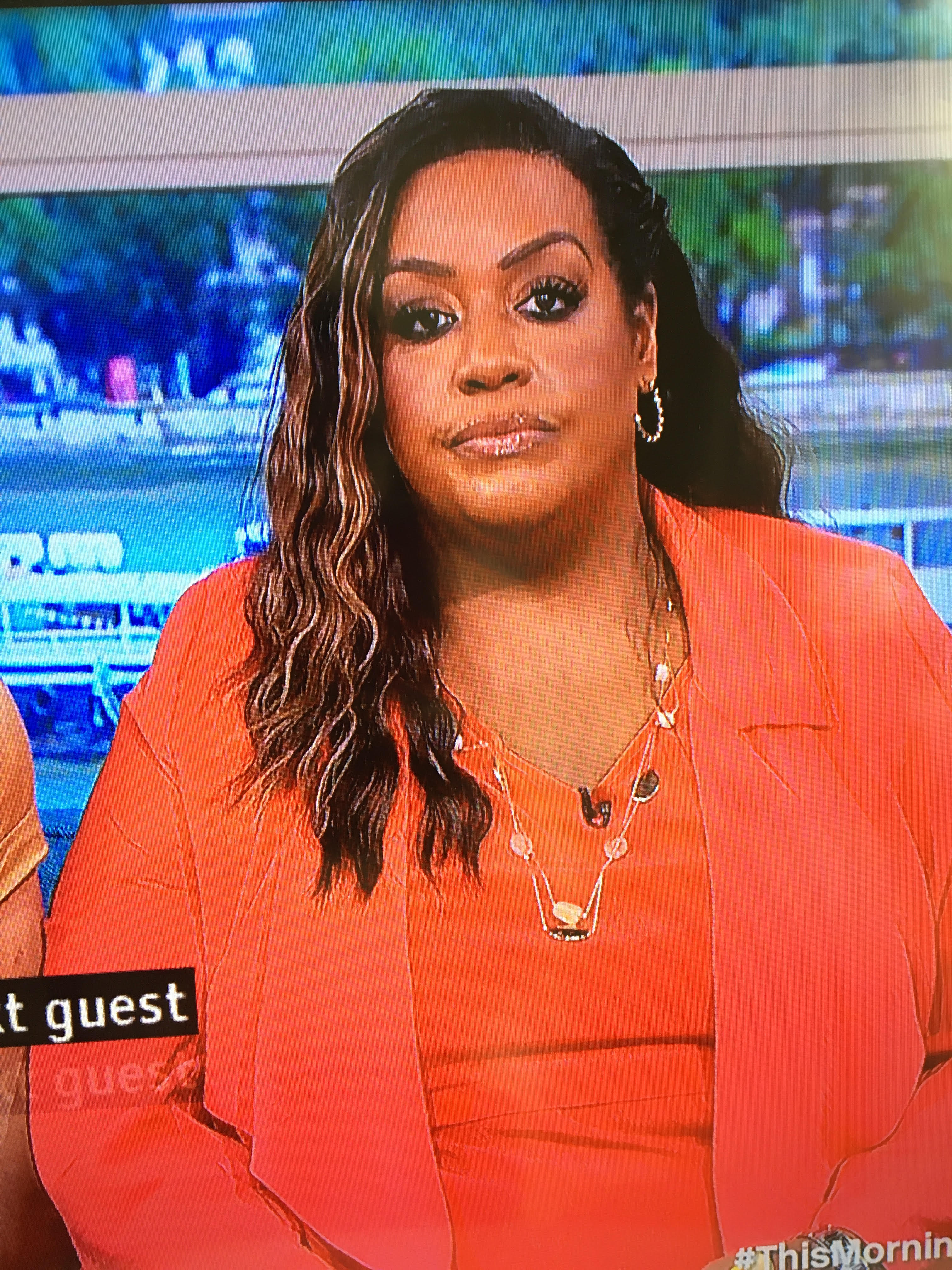 where to get all Alison Hammond This Morning outfits red waterfall blazer red ladder trim dress 13 July 2023 Photo ITV
