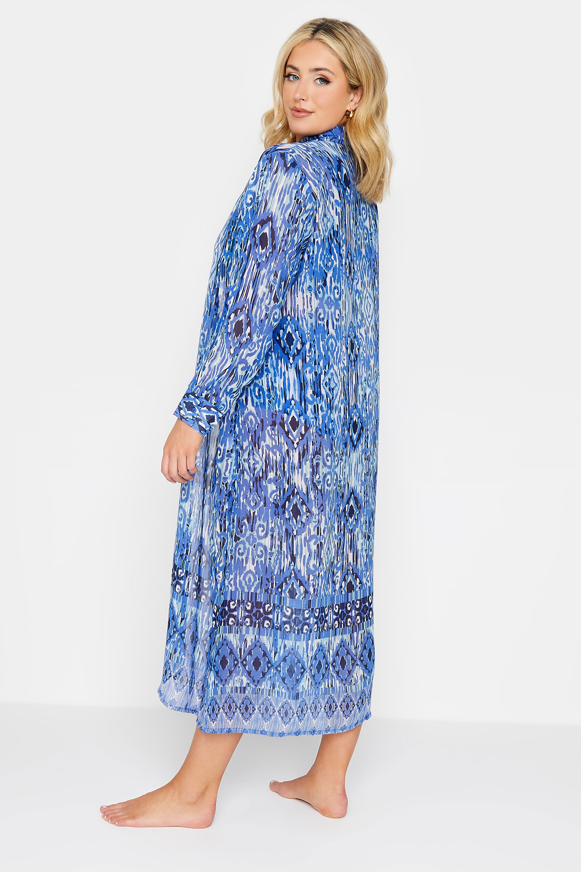 YOURS Curve Blue Aztec Border Print Longline Beach Shirt back view