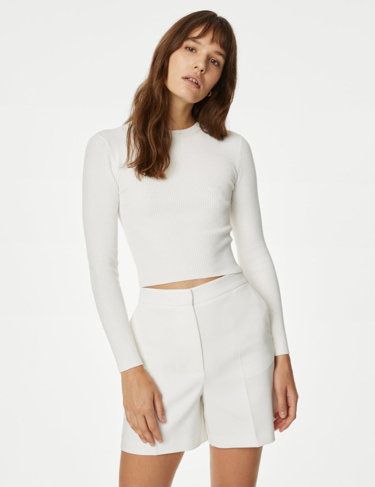 M&amp;S Ribbed Crew Neck Cropped Top