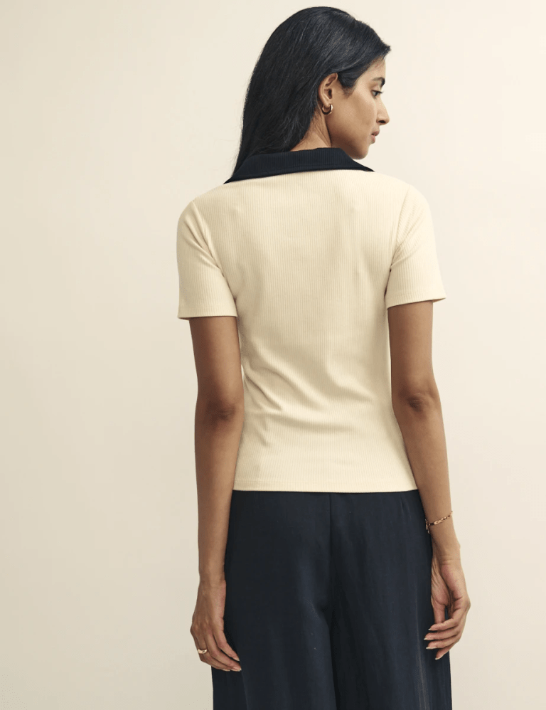 Nobodys Child Cream With Black Collar Polo Top back view