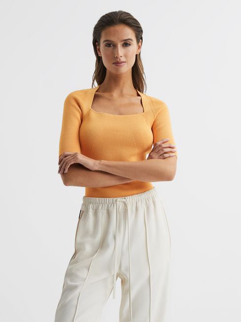 Reiss Tina Square Neck Ribbed Top