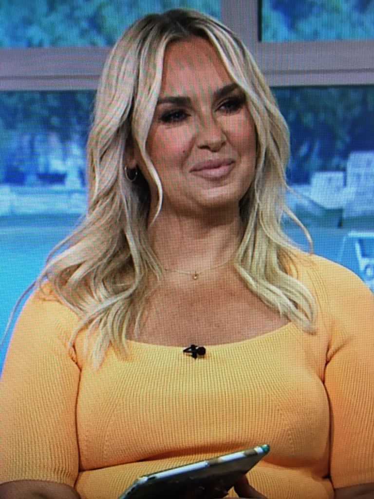 where to get all josie Gibson This Morning outfits orange square neck ribbed top black maxi skirt 9 August 2023 Photo ITV