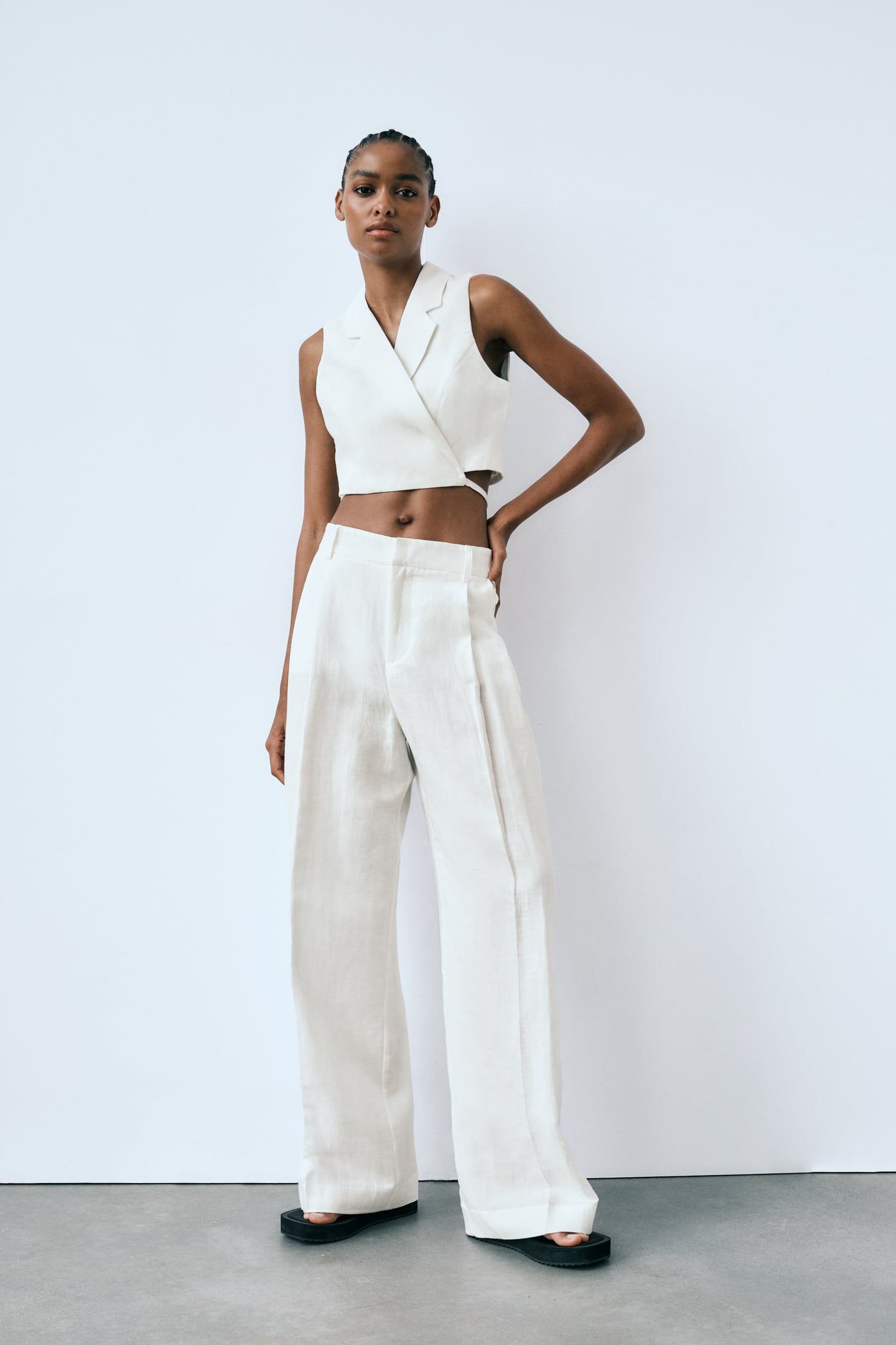 Zara Full Length Linen Blend Trousers
