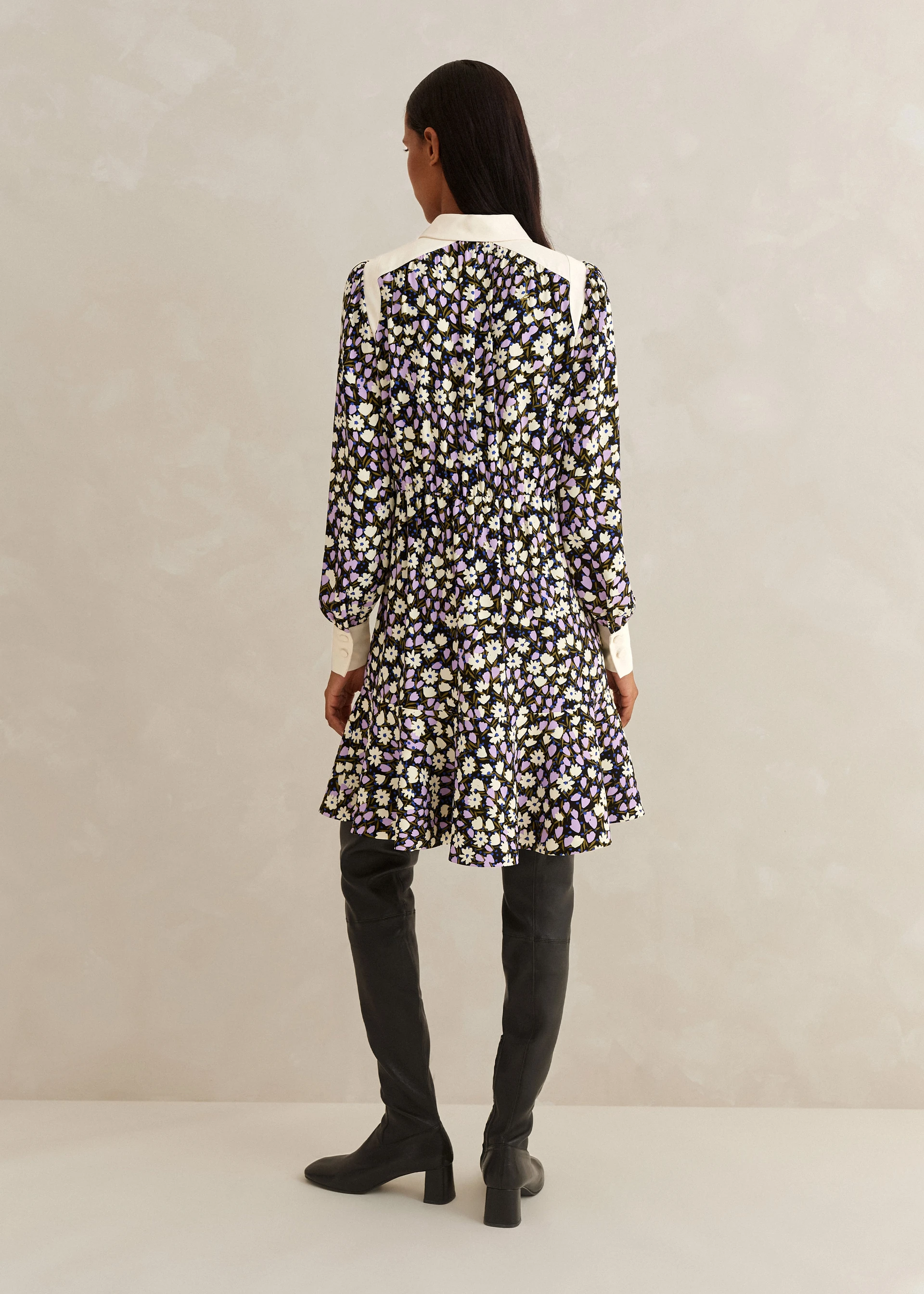 Me + Em Spring Garden Print Fit &amp; Flare Short Dress + Belt back view