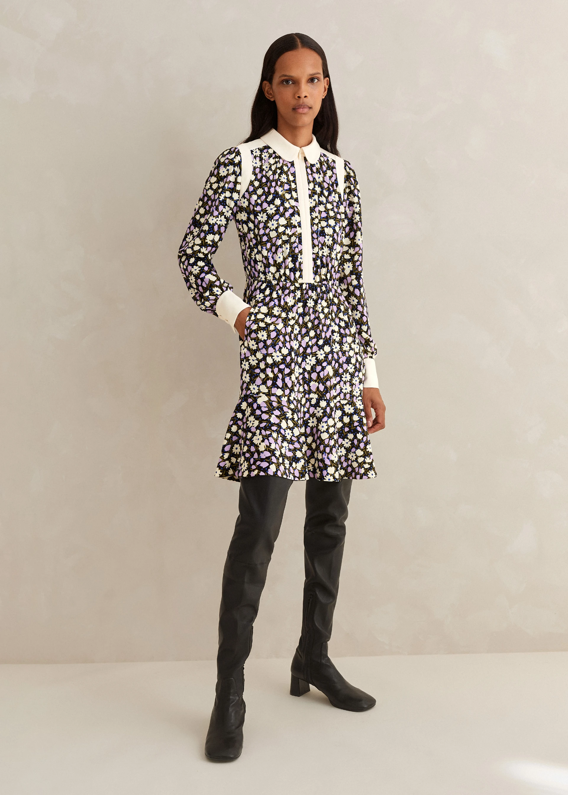 Me + Em Spring Garden Print Fit &amp; Flare Short Dress + Belt