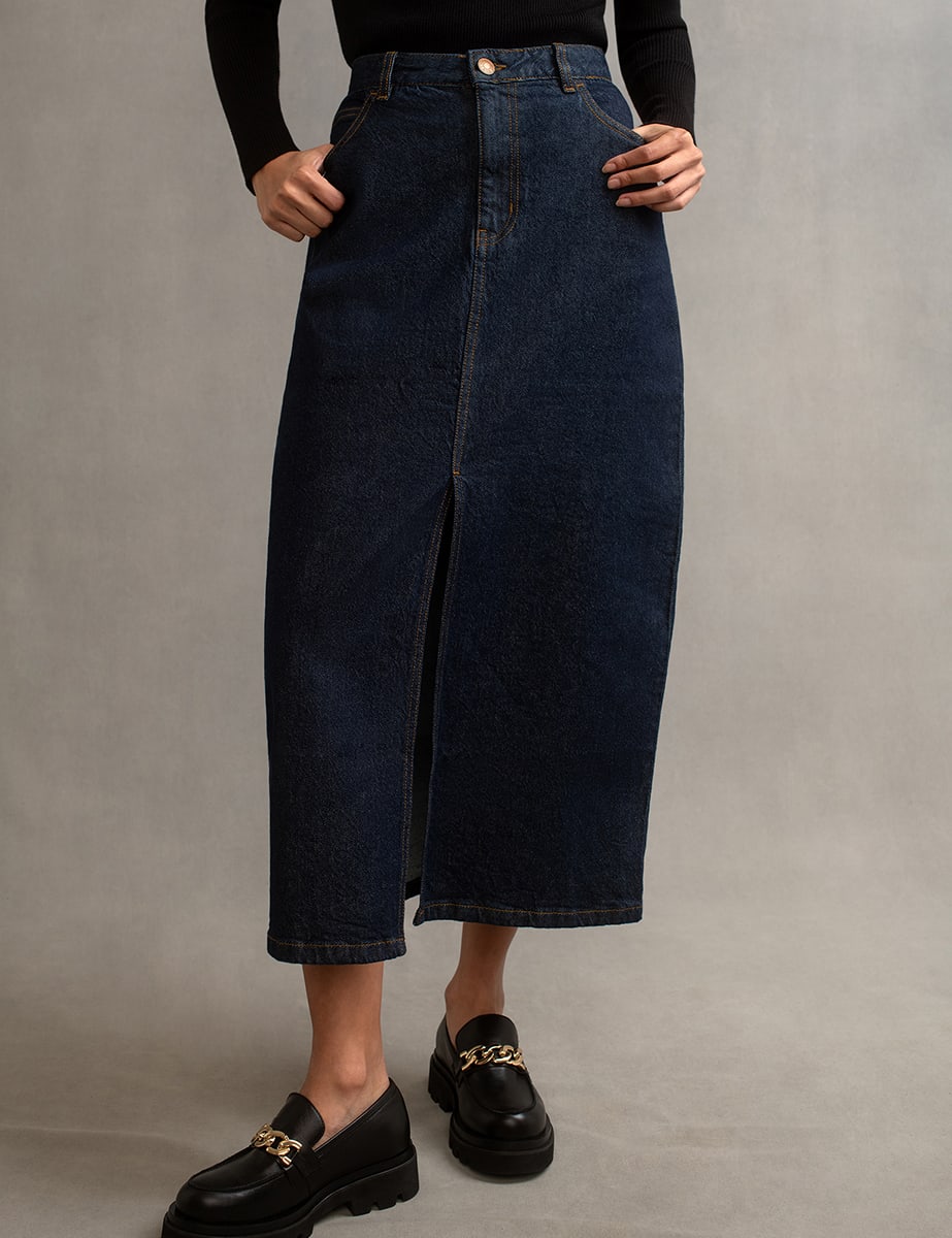 Nobodys Child Dark Denim Front Slit Midi Skirt