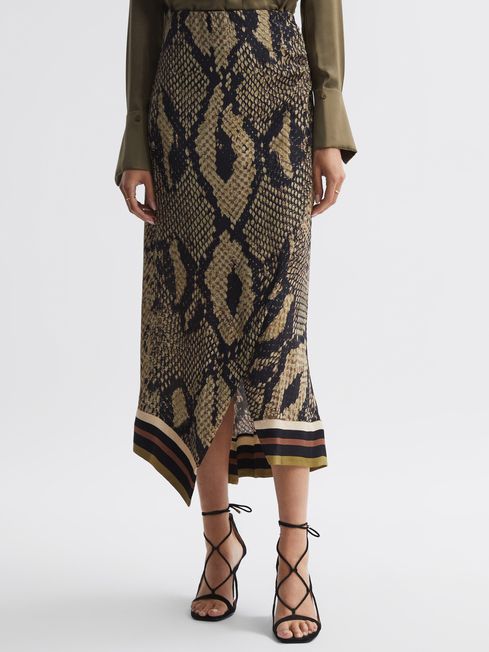 Reiss Daria Snake Print Midi Skirt