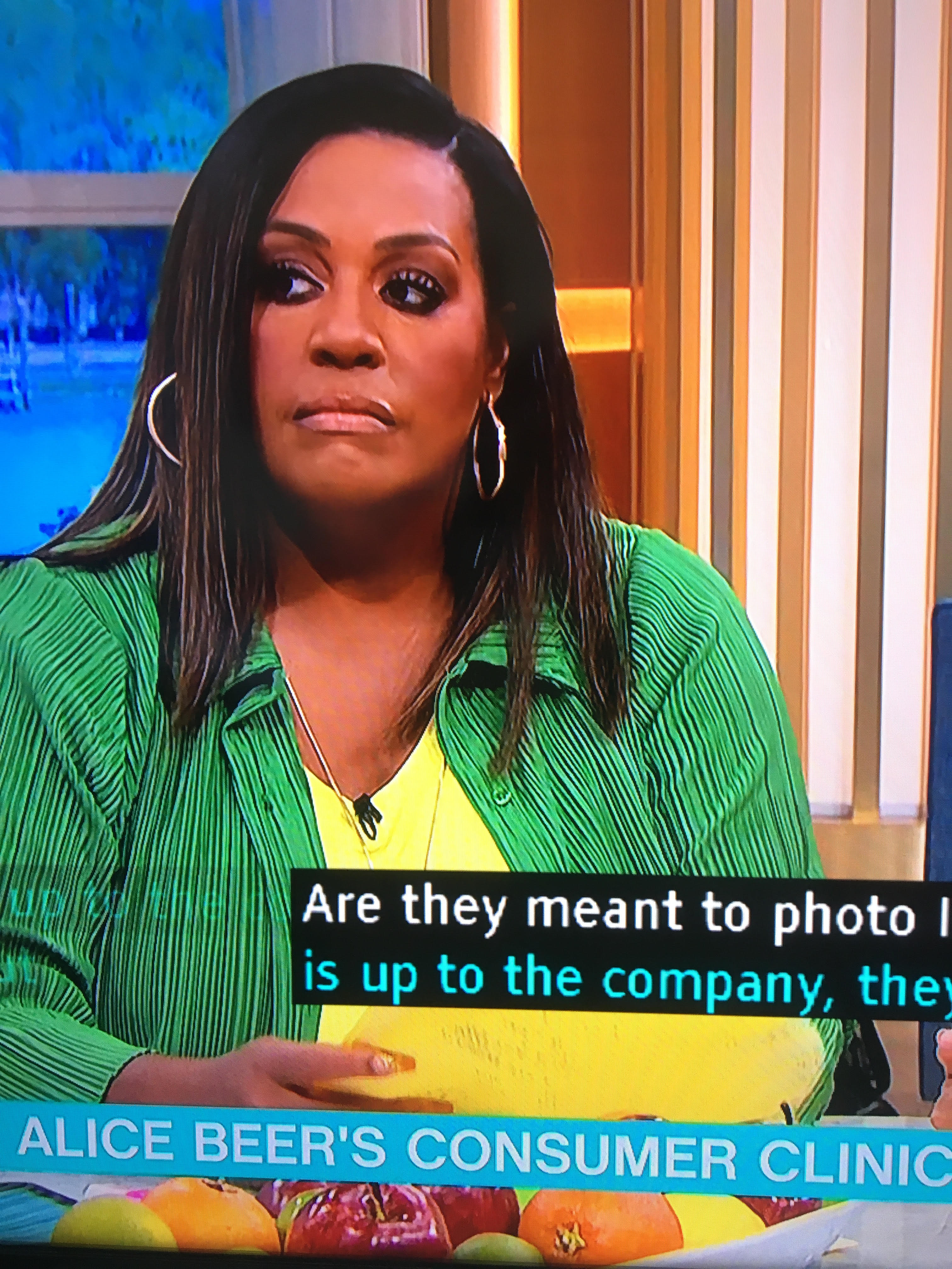 where to get all Alison Hammond This Morning outfits green plisse shirt and trouser co ord 4 September 2023 Photo ITV