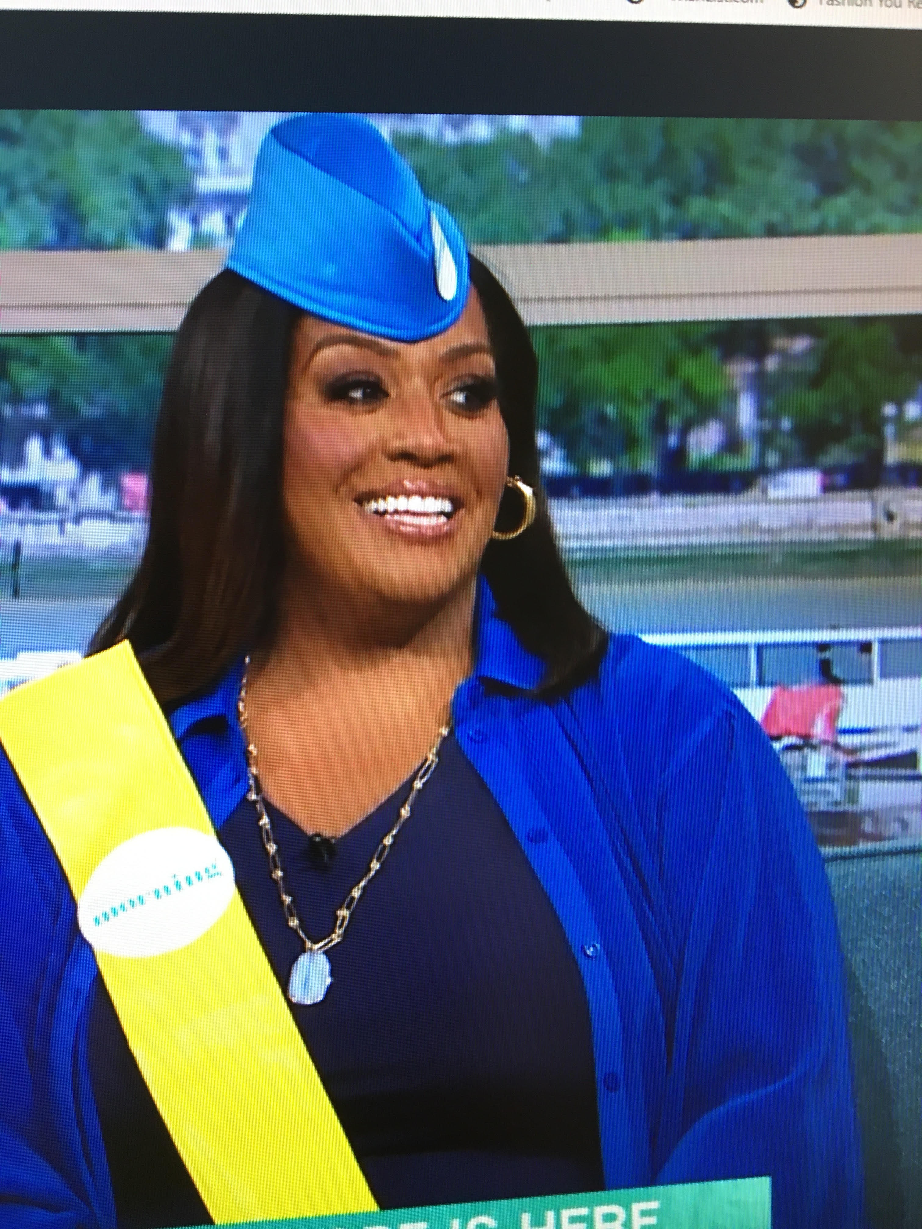 where to get all Alison Hammond This Morning outfits navy midi dress blue plisse shirt 29 September 2023 Photo ITV
