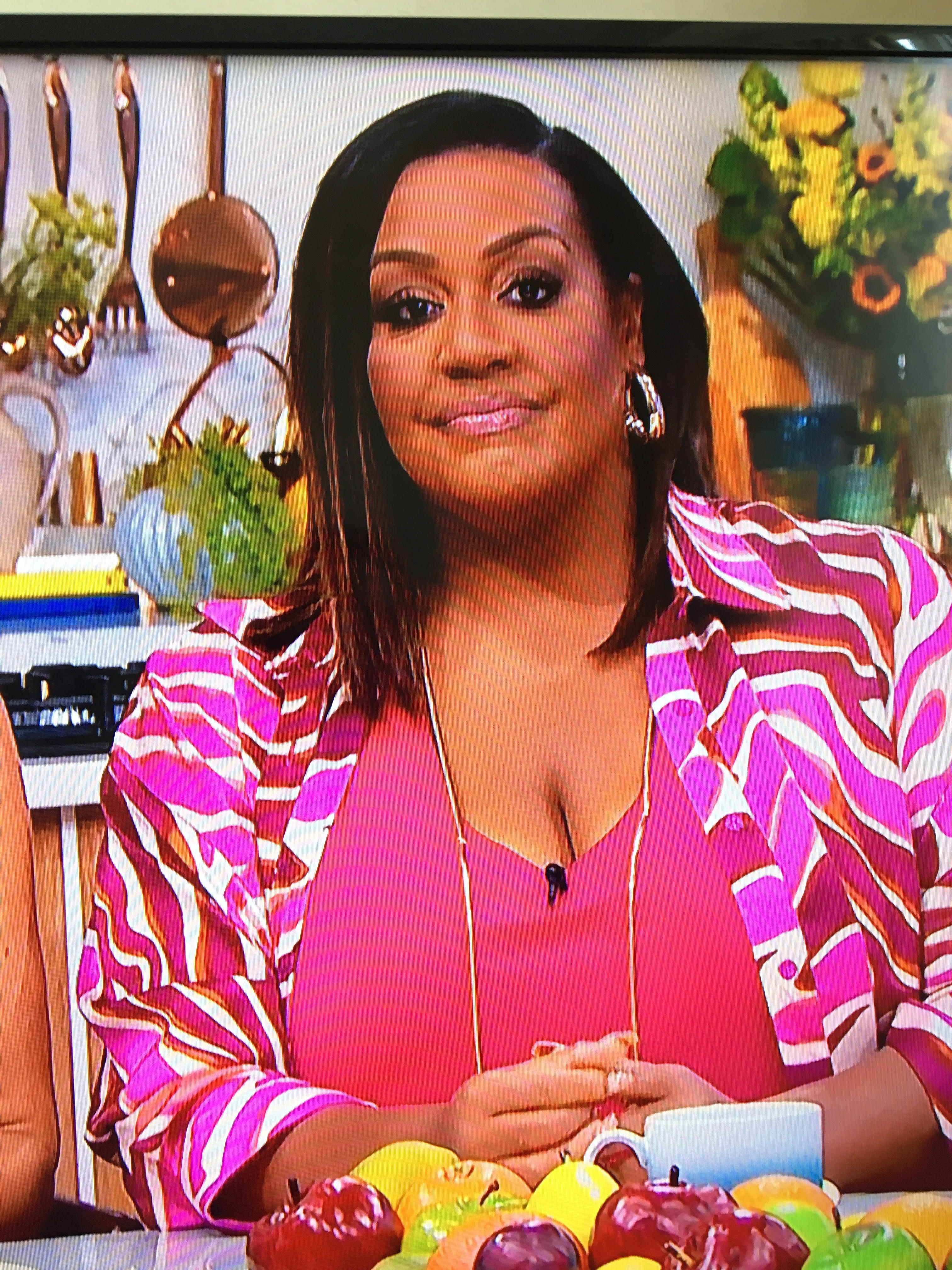 where to get all Alison Hammond This Morning outfits pink zebra shirt and trouser co ord 5 September 2023 Photo ITV