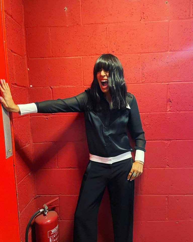 where to get all Claudia Winkleman Strictly Come Dancing outfits black satin and lace shirt black trousers 23 September 2023 Photo Claudia Winkleman