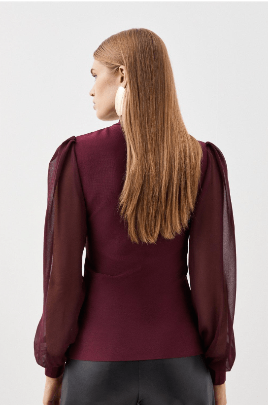 Karen Millen Chiffon Sleeve Zip Bandage Top back view