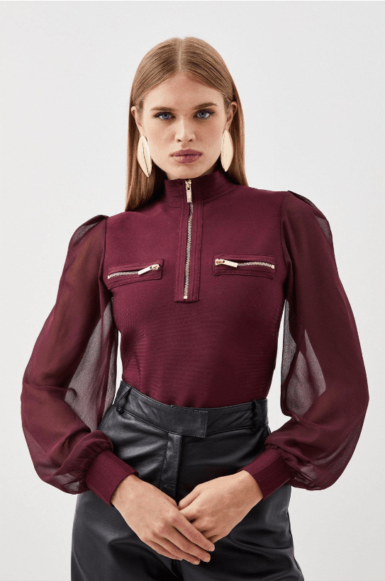 Karen Millen Chiffon Sleeve Zip Bandage Top