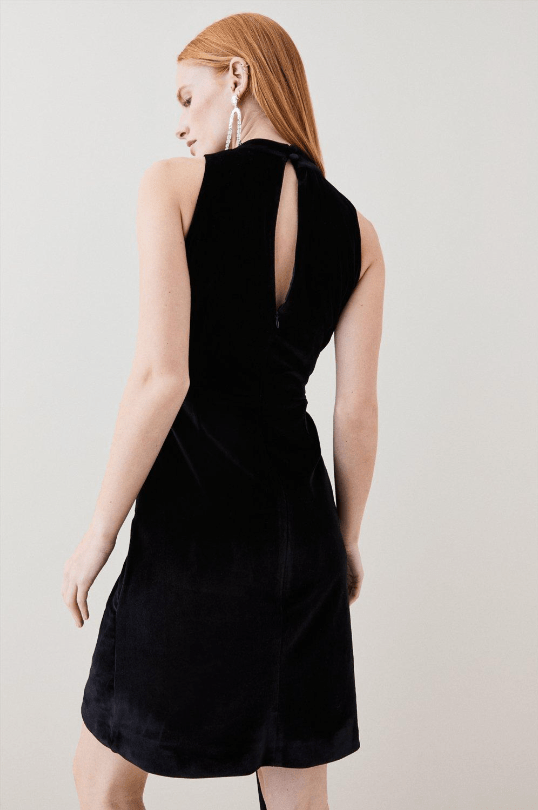 Karen Millen Slinky Velvet Halter Drape Detail Dress