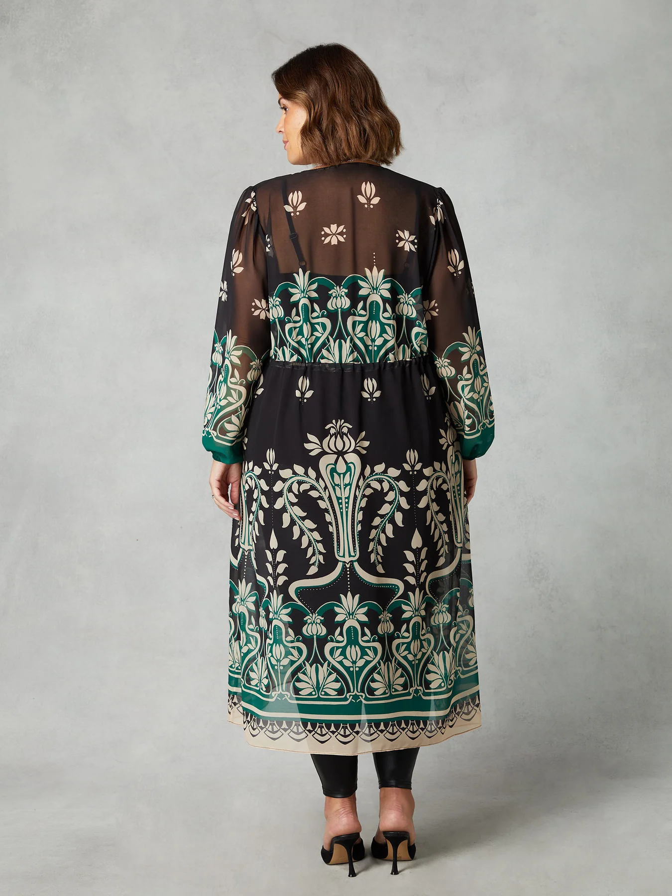 Live Unlimited Black &amp; Green Placement Print Longline Kimono back view