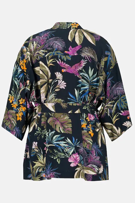 Ulla Popken Tropical Jungle Print Open Front Kimono Jacket back view