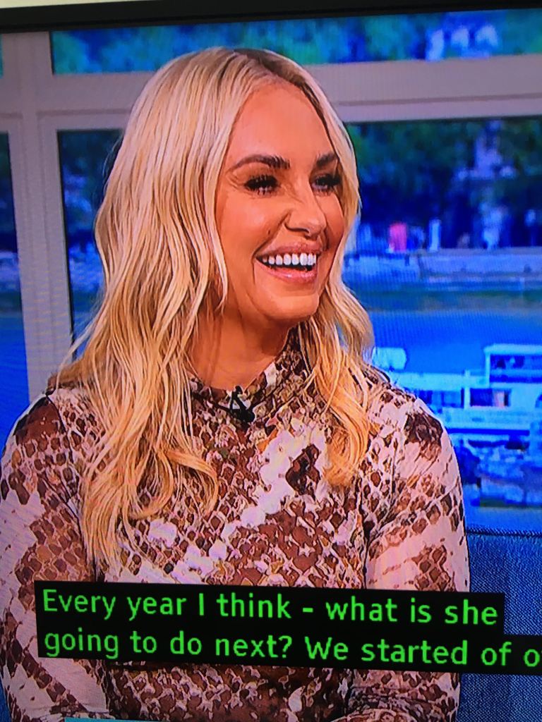 where to get all Josie Gibson This Morning outfits beige brown snake print top brown pencil maxi skirt 3 October 2023 Photo ITV