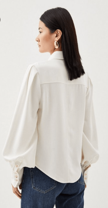 Karen Millen Viscose Crepe Statement Sleeve Collared Blouse back view
