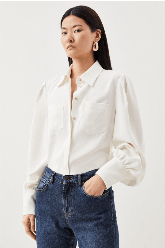 Karen Millen Viscose Crepe Statement Sleeve Collared Blouse