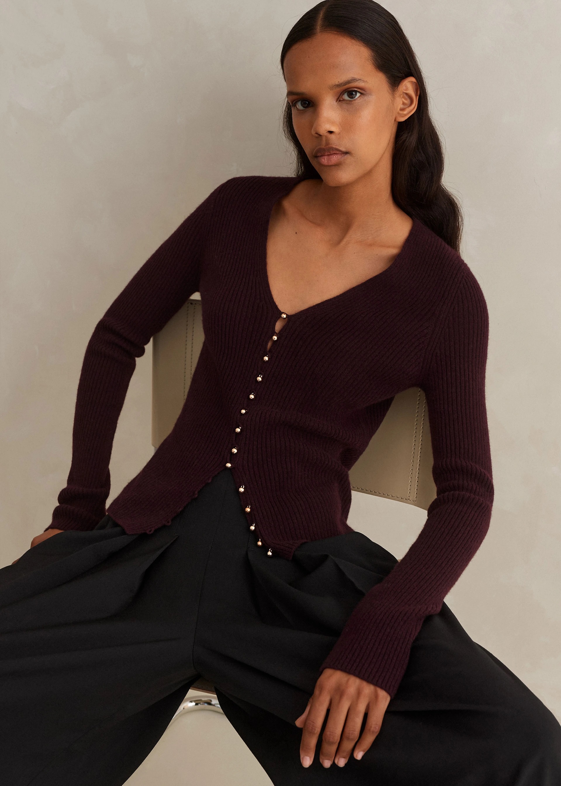 Me + Em Recycled Cashmere Rib Evening Cardigan