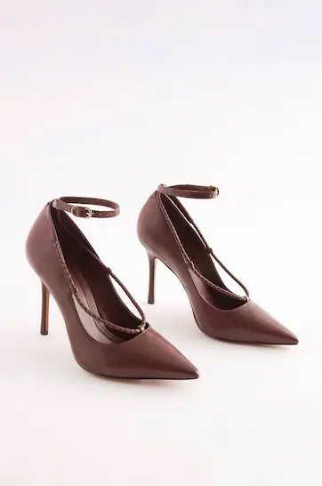 Nect Signature Leather Plait Point Toe Court Shoes