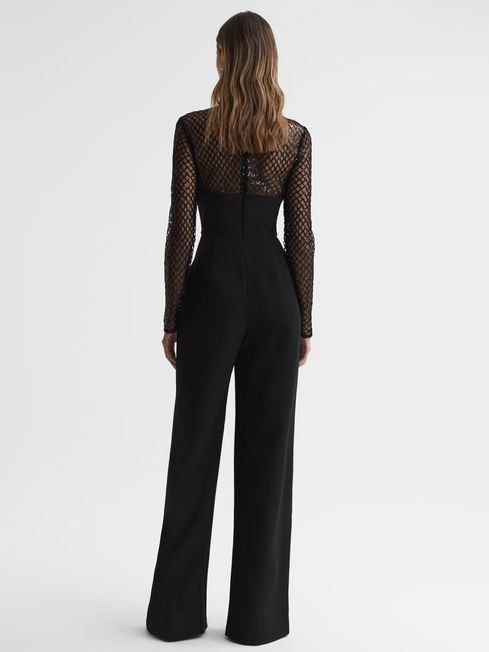 Reiss Jac Halston Embellished Lattice Jumpsuit back view
