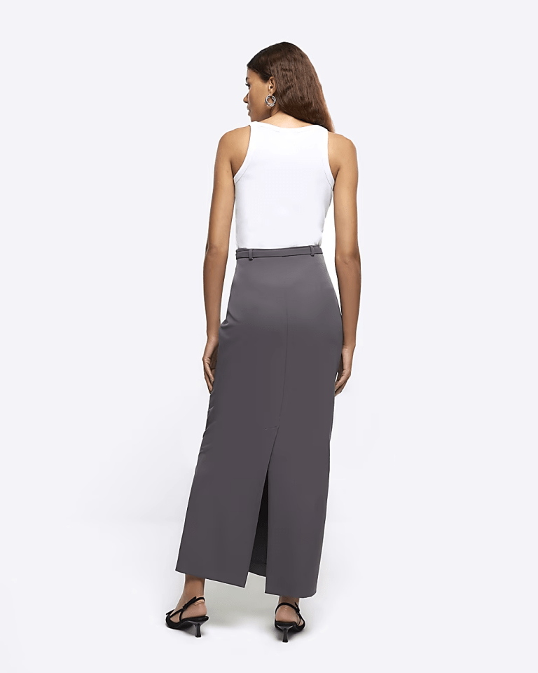 River Island Grey Belted Maxi Skirt back view