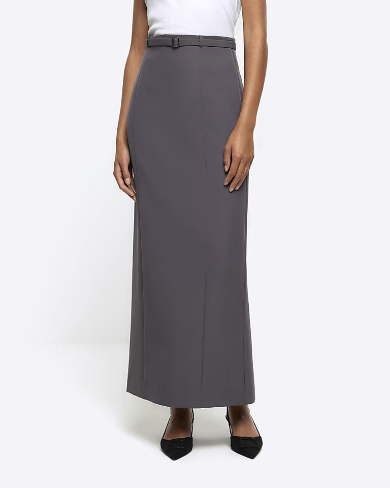 River Island Grey Belted Maxi Skirt