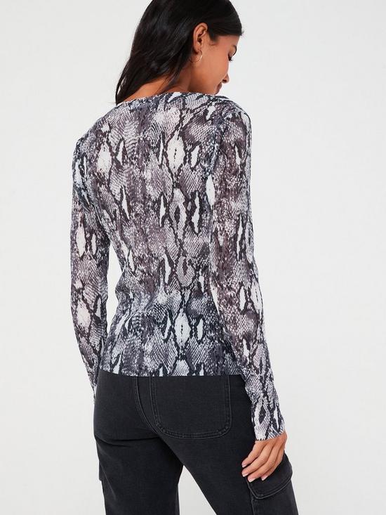 V by Very Mesh Plisse Slash Neck Top - Print back view