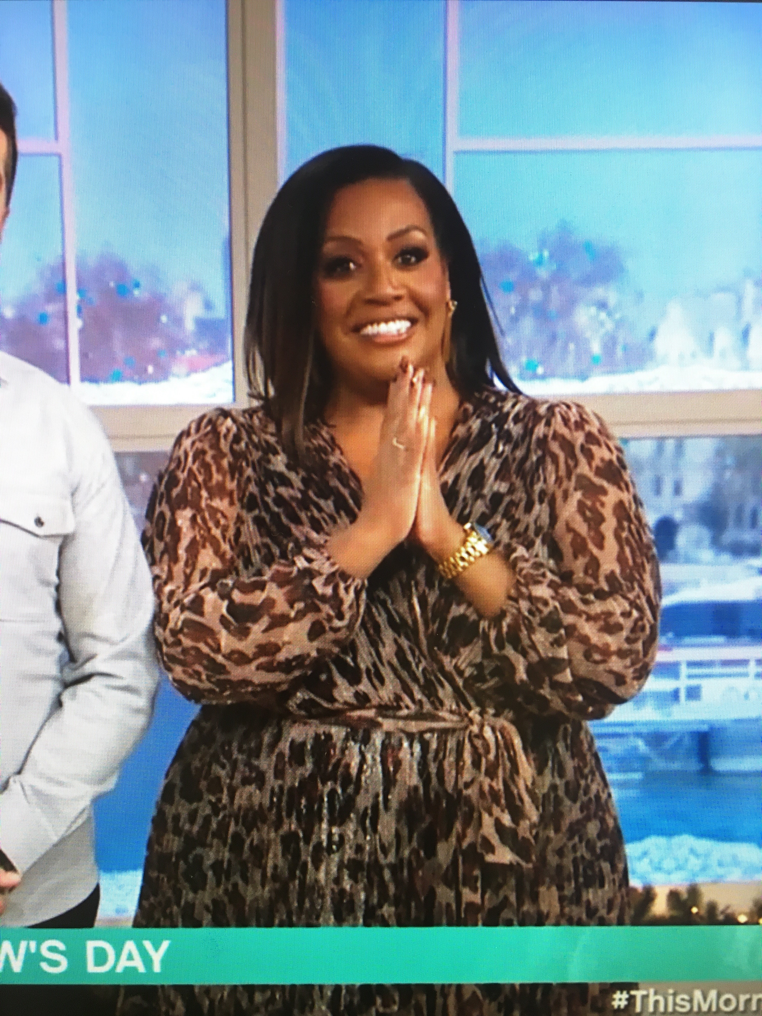 where to get all Alison Hammond This Morning outfitslopard print plisse maxi wrap dress 30 November 2023 photo ITV